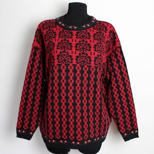 Vintage  red black Wool blend Sweater women&#39;s / made in Italy wool blend Sweater women&#39;s / red black Floral Sweater