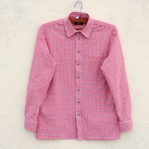 Vintage red Plaid Loden Trachten Shirt / red Dirndl Shirt men&#39;s / Gingham Trachten Shirt men&#39;s / Oktoberfest Shirt men&#39;s