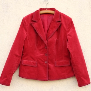 Blazer in velluto a coste rosso vintage da donna / Blazer rosso da donna / Blazer rosso minimalista mod