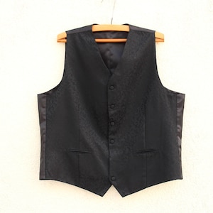 Vintage black Patterned Vest men&#39;s / Formal Fitted Edwardian Baroque Waistcoat men&#39;s / Classic Wedding  Vest XL size