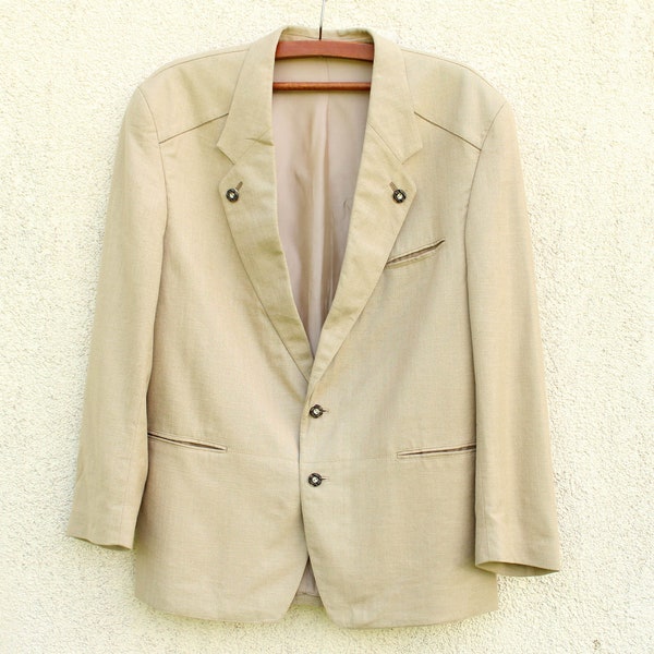 Vintage Leinenmischung Trachten Blazer Herren / Leinenmischung Dirndl Blazer Herren / Beige Trachtenjacke Herren