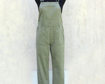 Vintage 00&#39;s Overalls women&#39;s / khaki Overalls women&#39;s / sleeveless One Piece&#39;s Romper / Club Kid Festival Overalls