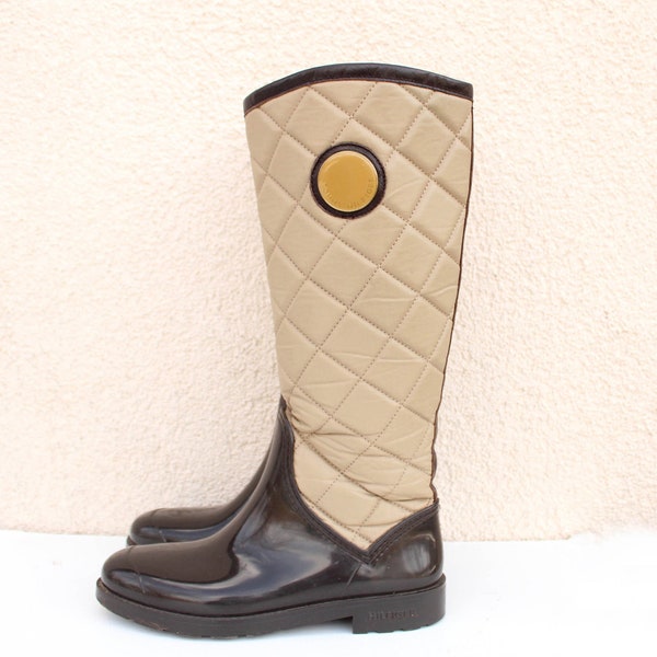 Vintage Quilted boots women's / TOMMY HILFIGER  boots women's / Waterproof boots women's / Rain Wear