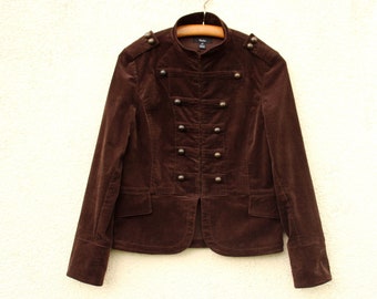 Vintage brown Velvet Jacket women's / brown Marching Band Jacket women's / Double Breasted