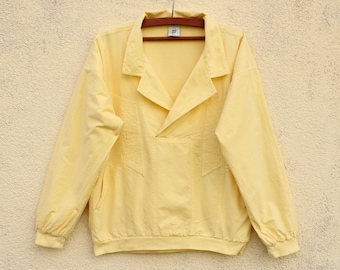 Vintage pale yellow Cotton Pullover men's / XL Casual Shirt men's / 90's Yellow Pullover men's / Linen Pullover