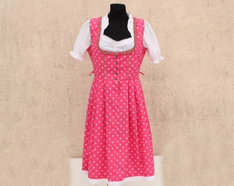 Vintage Dirndl Pinafore Dress women's / Pink Trachten Dress women's / Alpen style Gown with Apron / Bavarian Folk Costume
