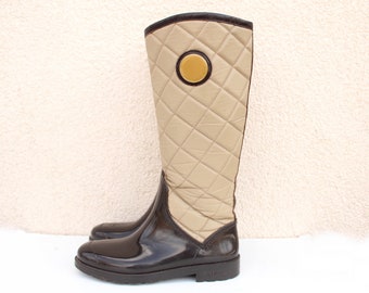 Vintage Quilted boots women's / TOMMY HILFIGER  boots women's / Waterproof boots women's / Rain Wear