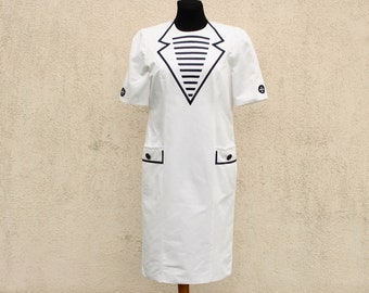 Vintage white Sailor Dress women's / Marine Dress women's / Nautical Dress women's