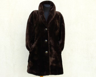 Vintage brown Faux Fur Coat women's / dark Brown Mink Faux Fur Coat / Mink Coat women's / Fur Coat / A line Winter Coat