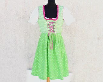 Vintage Green Trachten Dress women's / Dirndl Pinafore Dress women's /  Alpen style Gown with Apron / Bavarian Folk Costume