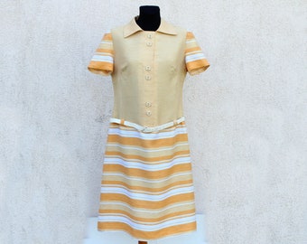 Vintage 70's Dress women's /  Made in Austria Dress / orange Striped Dress  / Zipper Back Dress  /Mini Dress