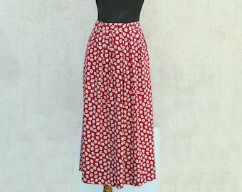 Vintage red Floral Skirt / red Midi Skirt women's / 80's Floral Viscose Skirt / SELFRIDGES Skirt made in England