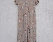 Vintage 1990 39 s Beige Floral Maxi Dress Flower Print Simple Minimalist Boho Lining Dress Medium Size