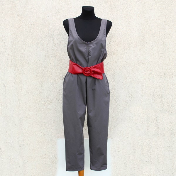 Vintage  gray Overalls women's / sleeveless One Piece's Romper Jumpsuit / 90's Overalls women's / Club Kid Festival / Small Size