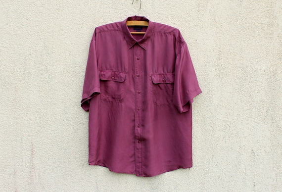 Vintage Purple Silk Shirt Men's Purple Silk Button