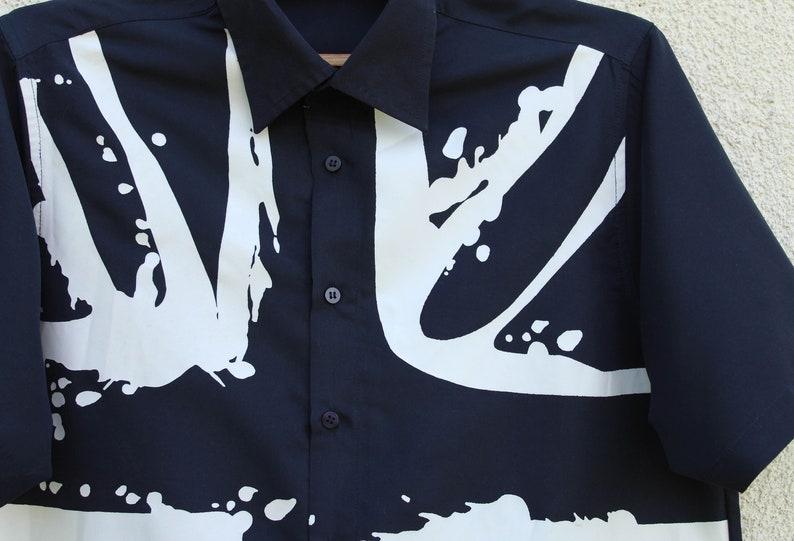 Vintage 90/'s Shirt Men/'s Blue Abstract Print Shirt Men/'s Tribal Shirt Aztec Print Shirt Blue Shirt Button Up Shirt Large Size Shirt Men/'s