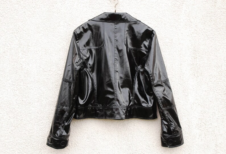 Vintage Black Vegan Leather Jacket Womens Black Shiny Jacket Blazer Marching Band Double Breasted Military MJ Michael Jackson Blazer