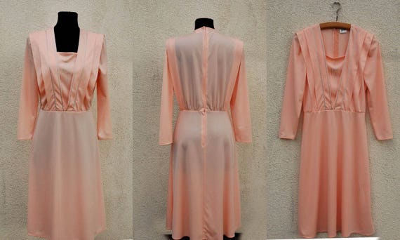 Vintage 80's salmon pink Ddress / made in Finland… - image 2