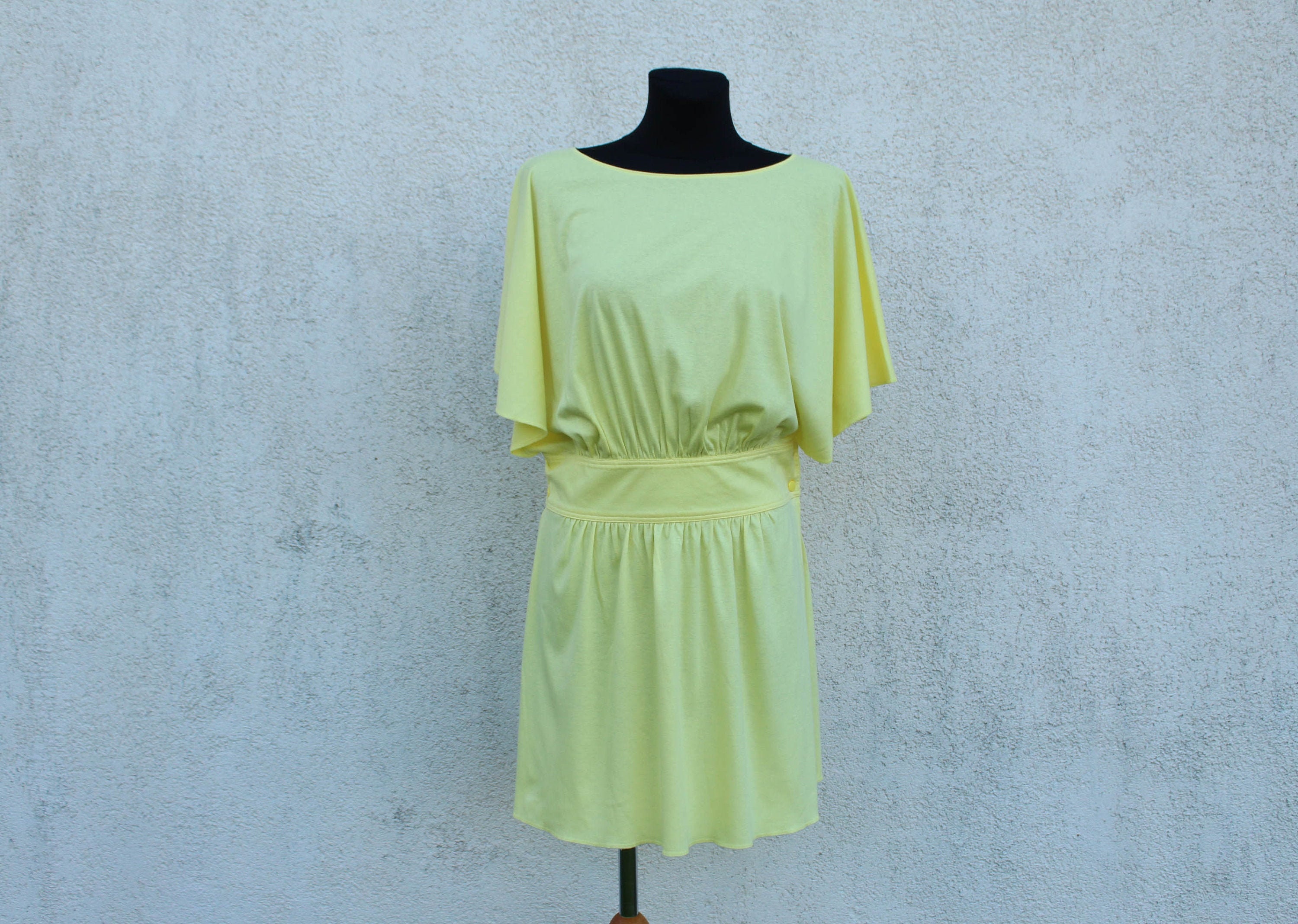 Vintage yellow Cotton Dress women's / yellow Jersey Dress women's / yellow Beach Dress / yellow Summer Dress  / Triumph Dress