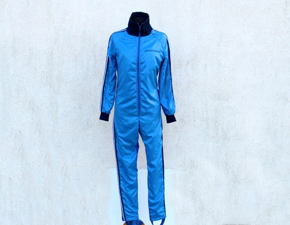 Vintage Blue One Piece Track Suit 80's Short Sport