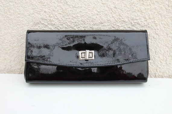 Vintage Black Patent Clutch Women's Black Faux Lea