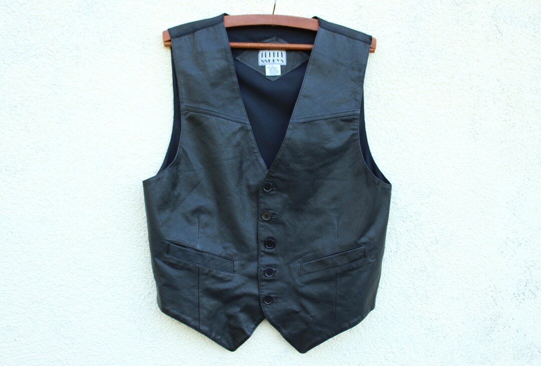 Vintage Black Leather Vest Men's / Rocker Vest Men's / - Etsy