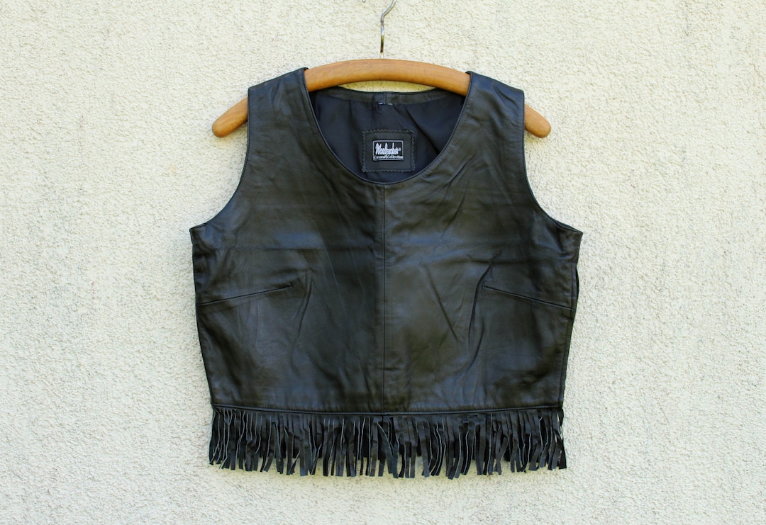 Vintage Fringe Leather Vest Women's / Leather Fringe Top Etsy