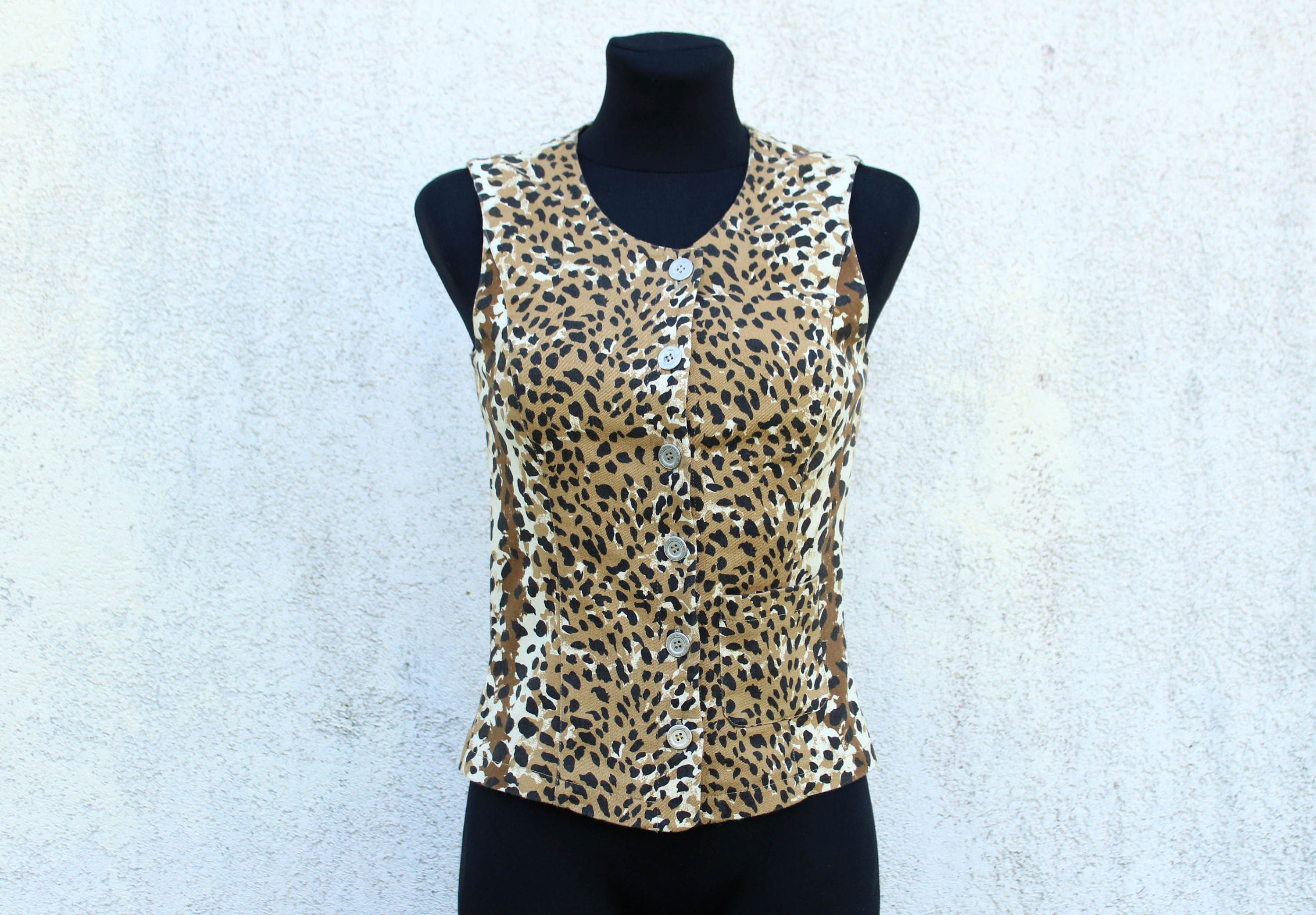 Vintage Leopard Print Vest women's / Leopard Print Waistcoat women's