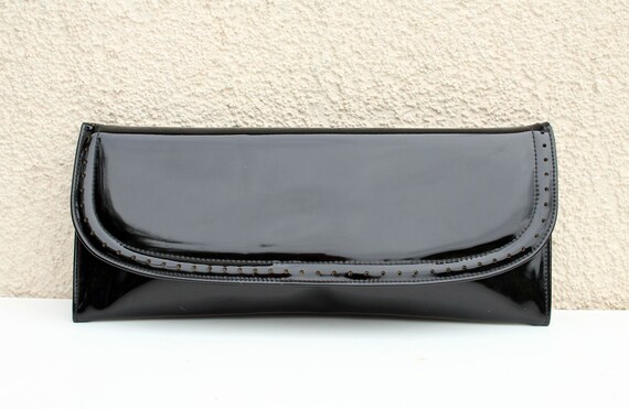 Vintage Black Patent Clutch Black Faux Leather Clu