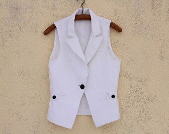 Vintage white Linen Vest women's / White Fitted Vest women's / white Linen Waistcoat women's
