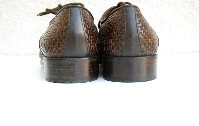 Vintage Brown Woven Leather Shoes Men/'s Woven Oxford Shoes Men/'s Leather Oxford Shoes Men/'s