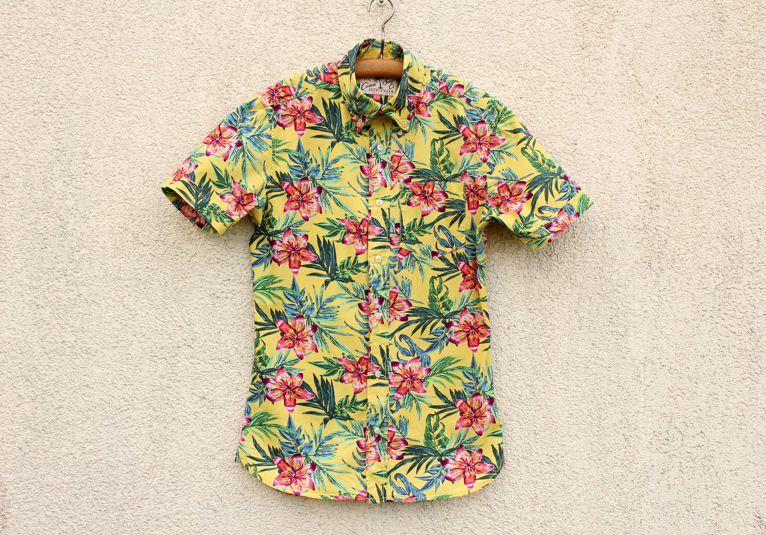 Yellow Hawaiian Shirt Men s Aloha Shirt Men s Surfer Shirt