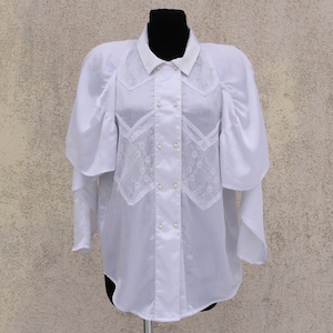 Vintage Victorian Edwardian Style Blouse / White Lace Blouse / white Ceremony Blouse