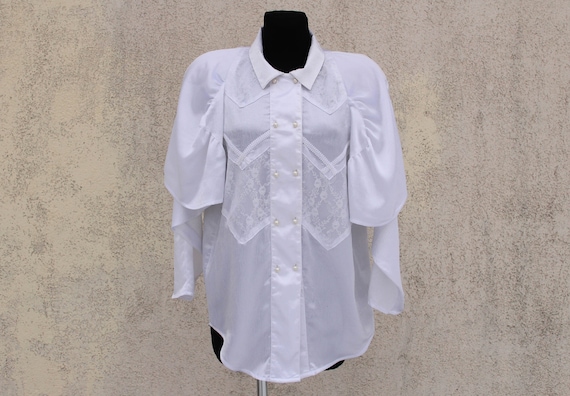 Vintage Victorian Edwardian Style Blouse / White … - image 1