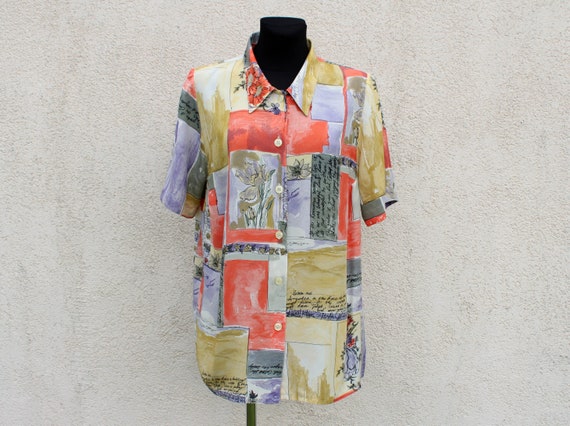 Vintage 90's Blouse women's / Viscose Blouse / Ab… - image 1