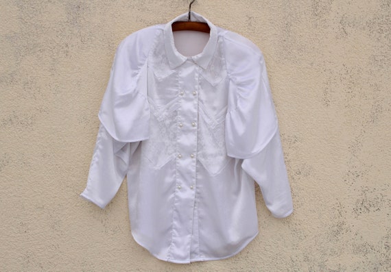 Vintage Victorian Edwardian Style Blouse / White … - image 2