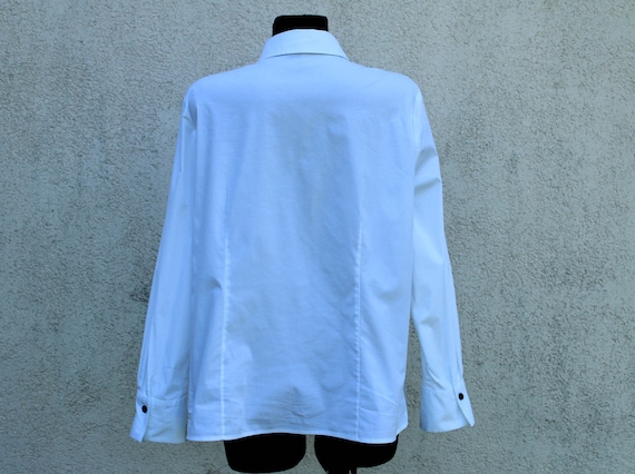 Vintage white Jabot Blouse women's / Ruffled Coll… - image 8