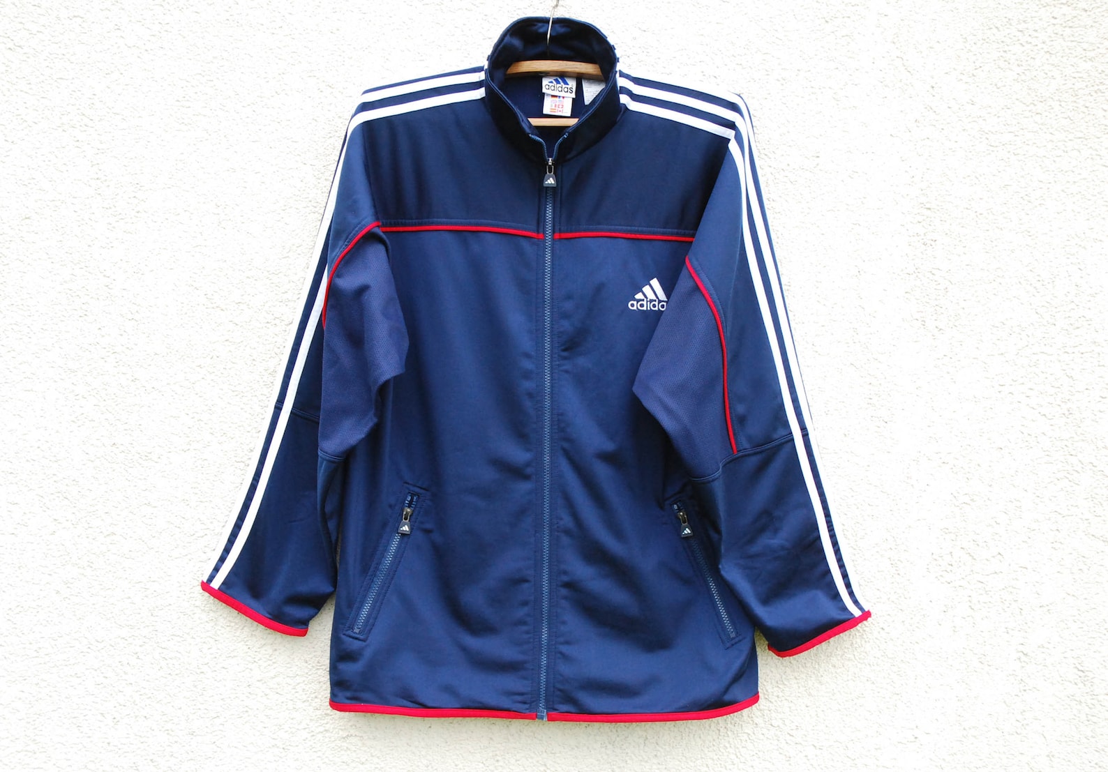 Vintage Adidas jacket / Blue Adidas jacket / White striped | Etsy