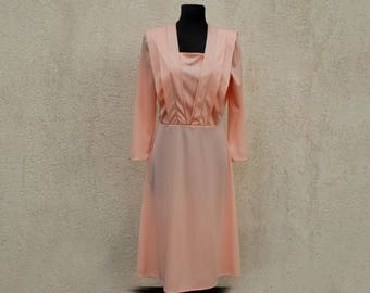 Vintage 80&#39;s  Dress / made in Finland Dress / salmon pink Sheer Dress / silver Embroidered midi Dress / Boho party dress