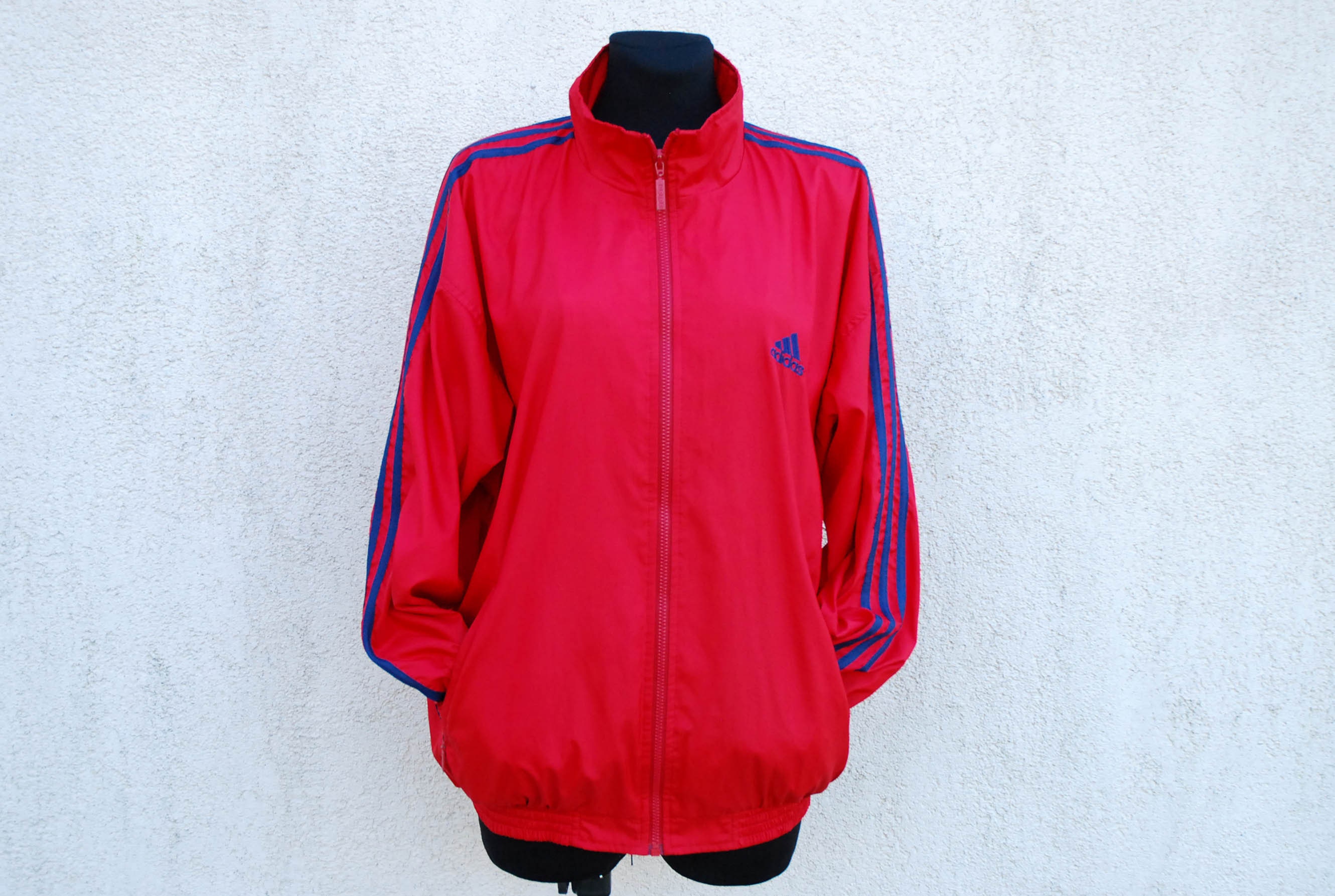 Red adidas jacket deals with black stripes