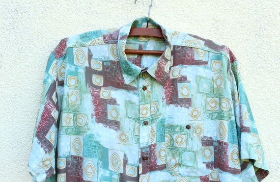 Vintage Aztec Print Shirt men's / 90s Viscose Shi… - image 2