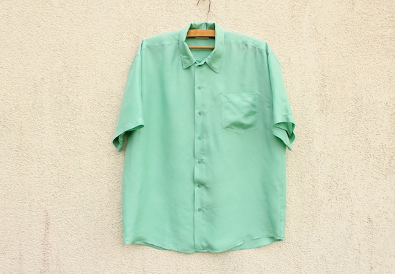 Vintage Green Silk Shirt Men's Pastel Mint Silk Sh