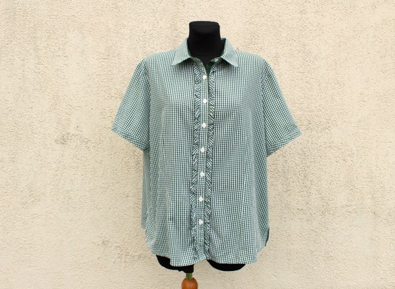 Vintage green Plaid Dirndl Blouse women's / green… - image 2