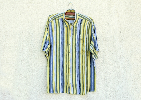 Camisa Vintage Rayas Amarillas hombre Camisa Viscosa Amarilla hombre Camisa Azul Amarilla hombre Camisa Fiesta Playa hombre Etsy Espana