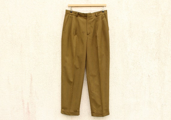 Vintage Olive Pleated Pants Men's Olive Plaid Pant