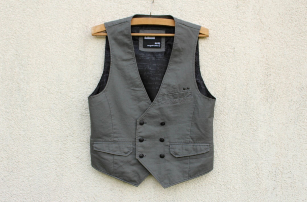 Vintage Gray Double Breasted Vest Men's / Gray Waistcoat Etsy