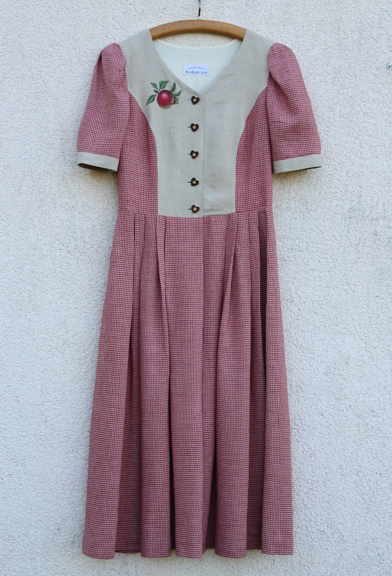 Vintage Dirndl Dress Women/'s Alpen Style Purple Plaid German Austrian Bavarian Folk National Costume Sound of Music Oktoberfest Medium Size