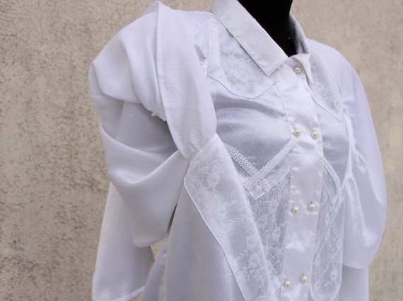Vintage Victorian Edwardian Style Blouse / White … - image 7