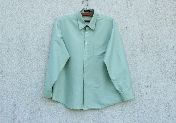 Vintage Green Silk Shirt Men's Pastel Mint Shirt M