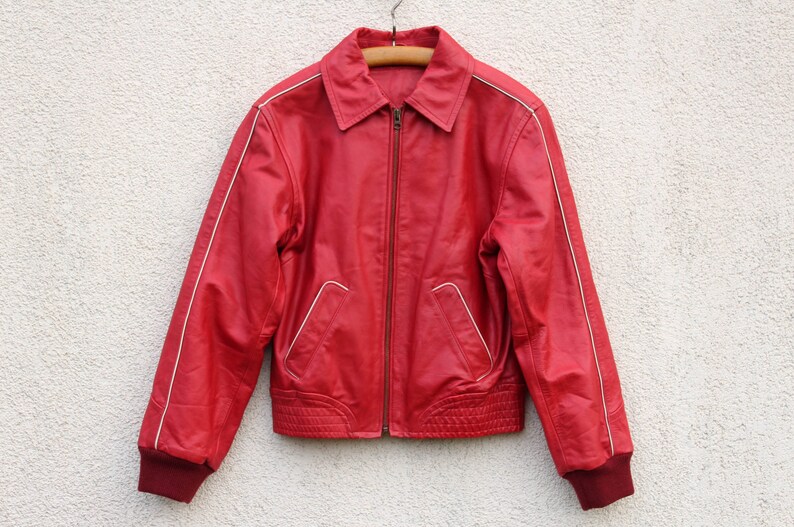 Vintage Red Leather Er Women S Jacket 80s Genuine Medium Size